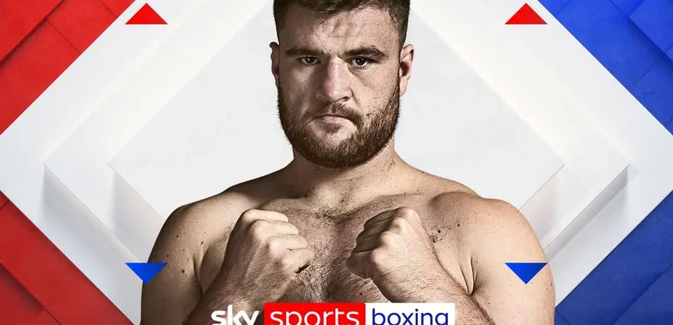Boxeador con puños levantados en fondo gráfico