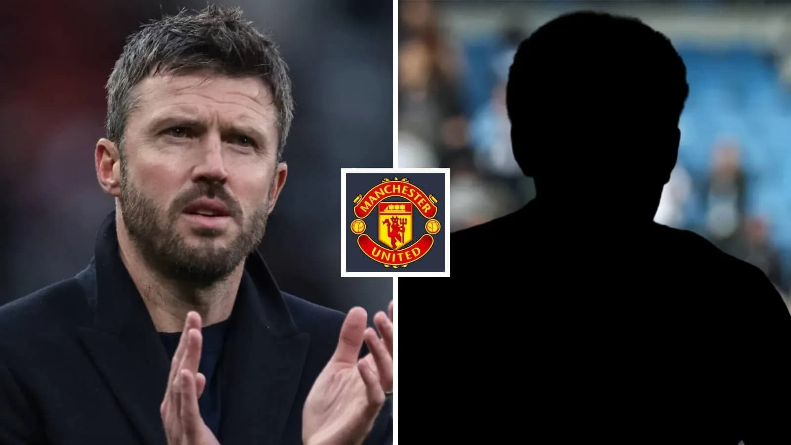 Michael Carrick gesticulando con el escudo de Manchester United
