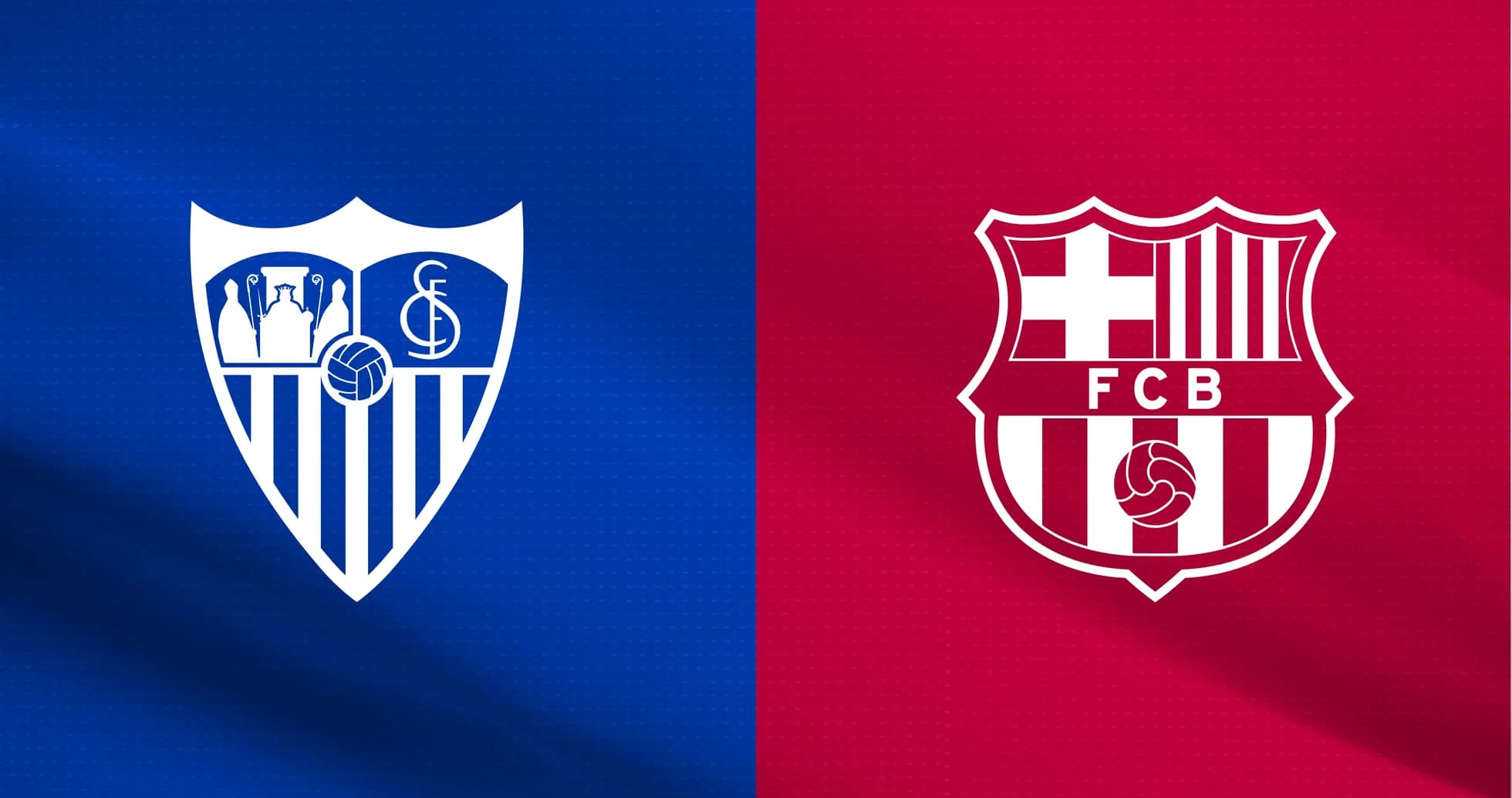 Escudos de Sevilla y FC Barcelona en fondo colorido