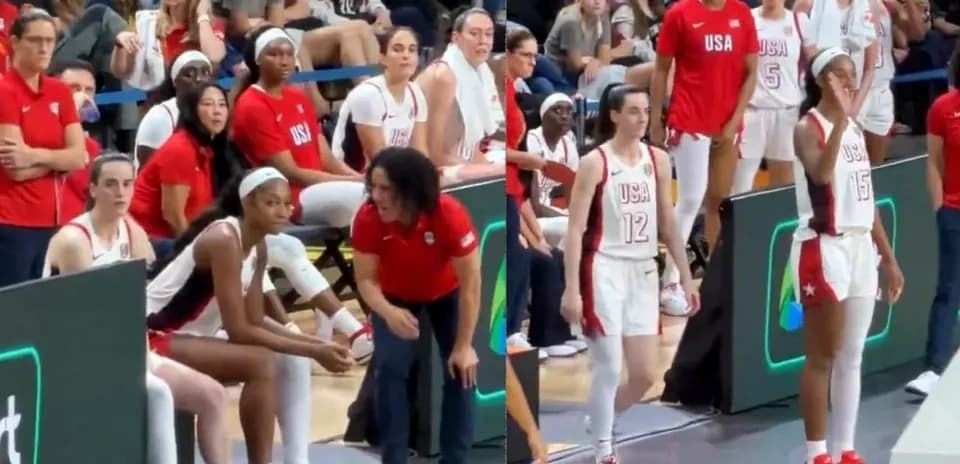 Jugadoras del equipo de baloncesto de EE. UU. en el banquillo