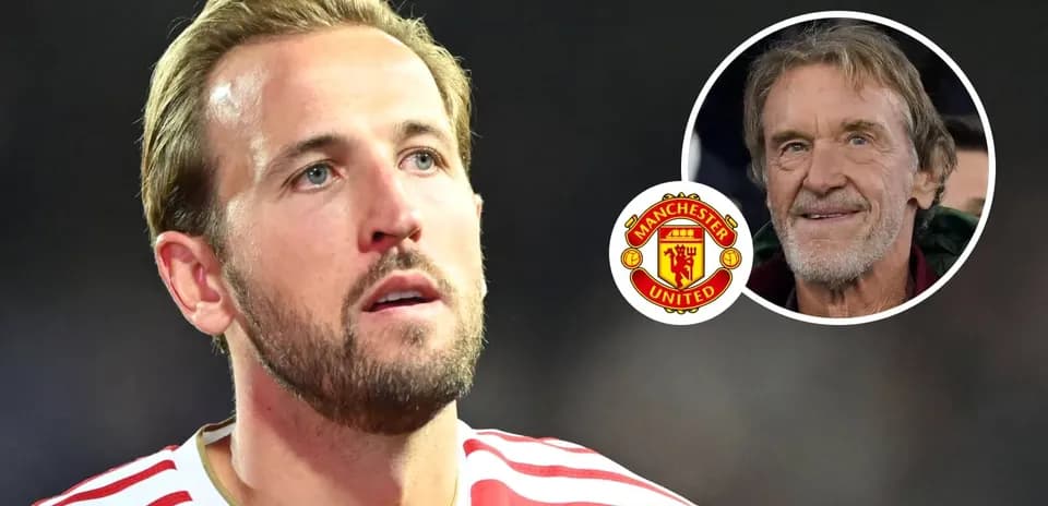 Harry Kane y el logo de Manchester United