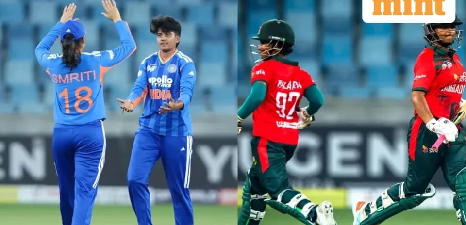 Jugadores de críquet de India y Bangladés en acción