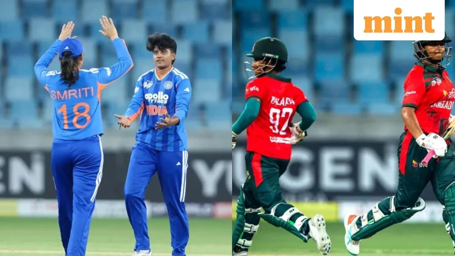 Jugadores de críquet de India y Bangladés en acción