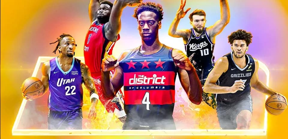 Jugadores de baloncesto en un diseño colorido