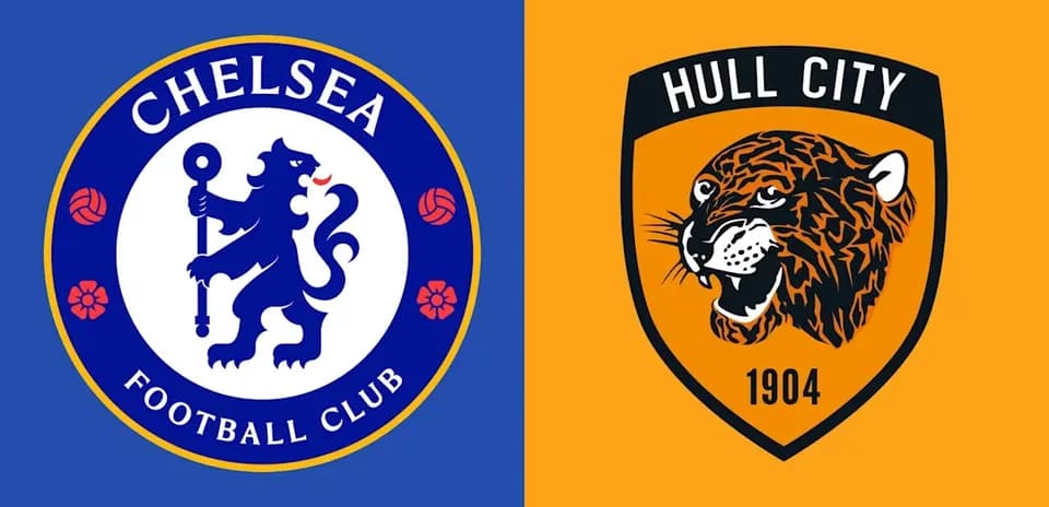 Logos de Chelsea FC y Hull City en fondo colorido