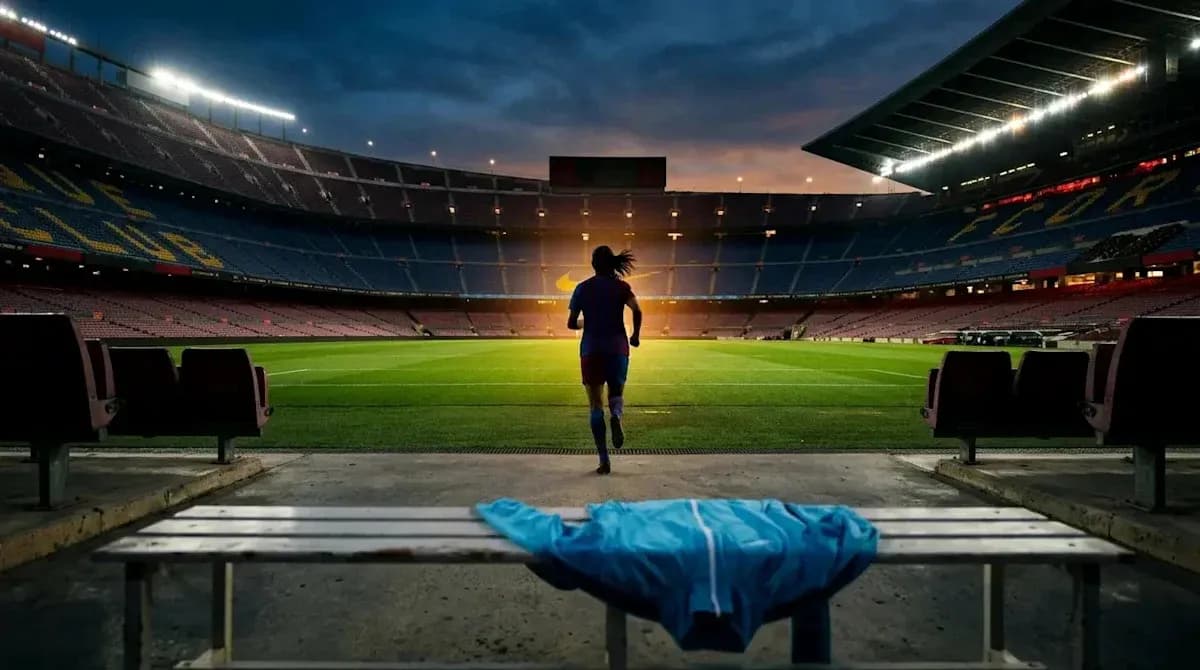 Jugadora entrando al campo en estadio vacío