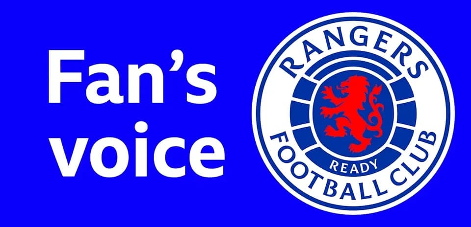 Texto 'Fan's voice' y escudo del Rangers FC