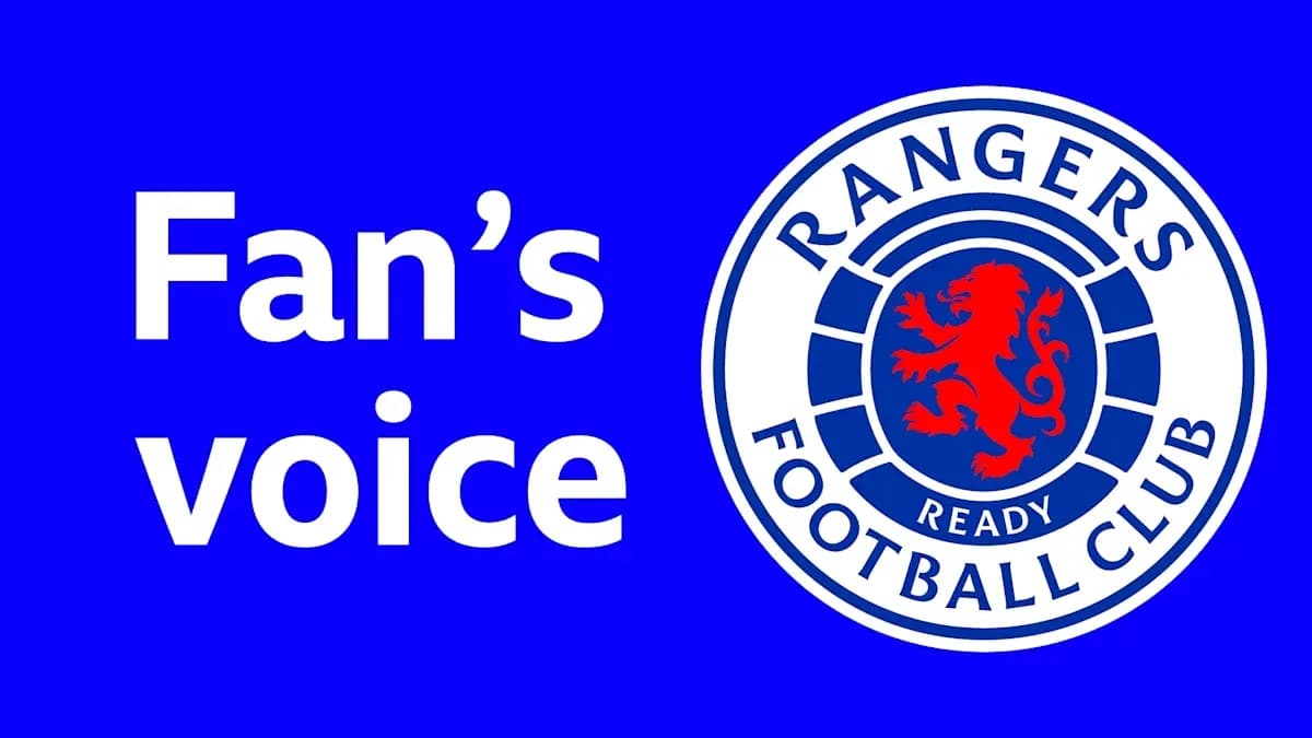 Texto 'Fan's voice' y escudo del Rangers FC