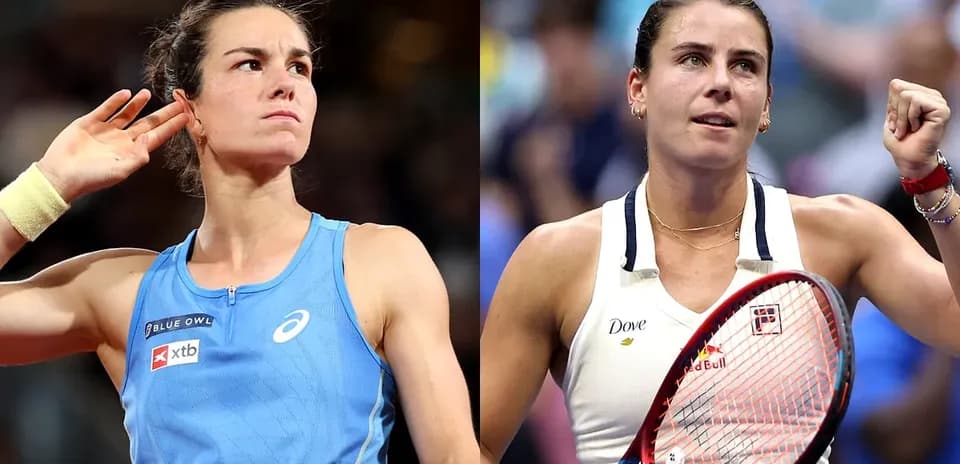 Jugadoras de tenis celebrando en partidos distintos