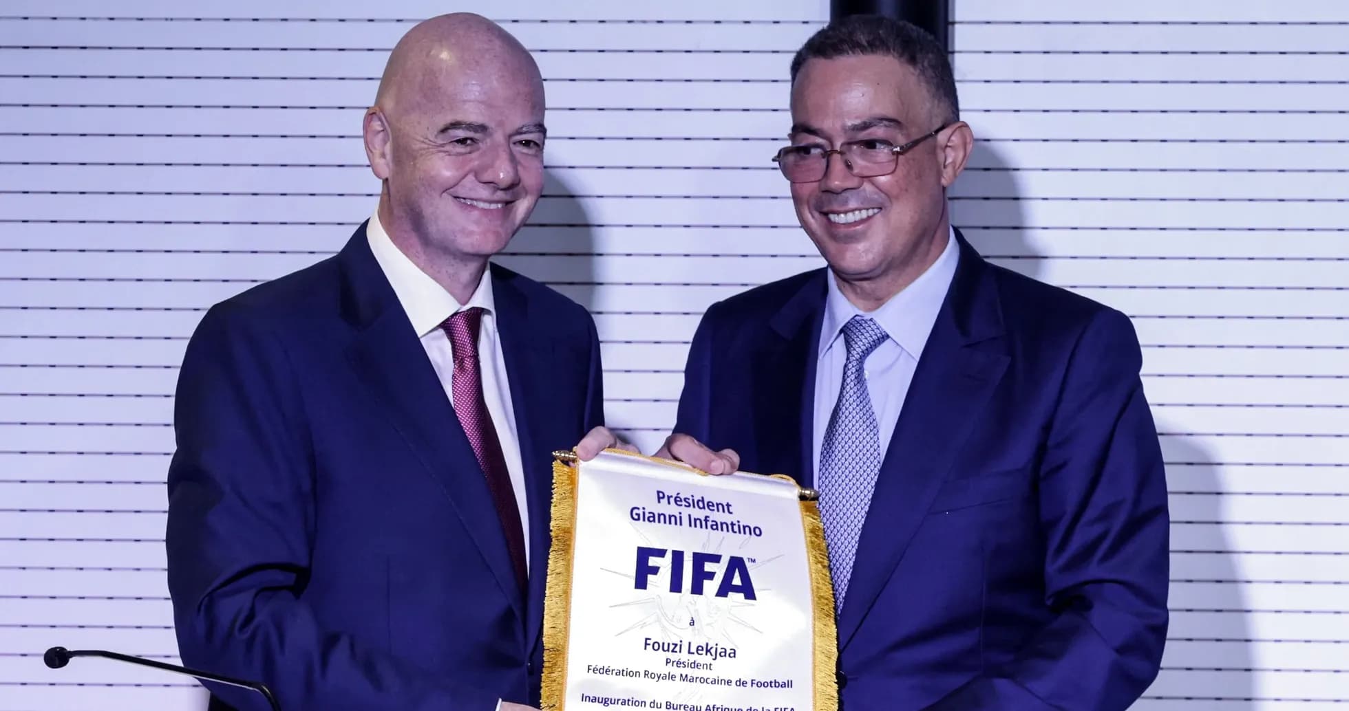 Gianni Infantino y Fouzi Lekjaa en ceremonia oficial
