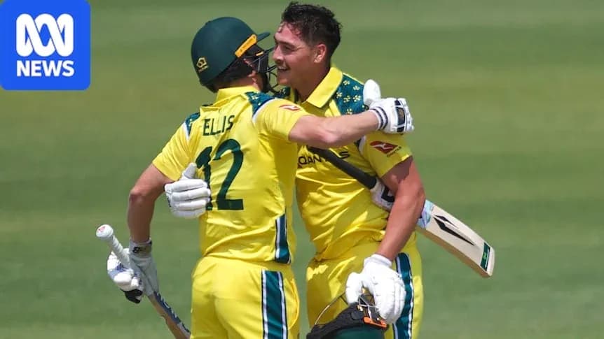 Jugadores australianos celebrando una carrera en cricket