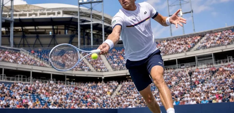 Jugador de tenis golpeando una pelota en el torneo