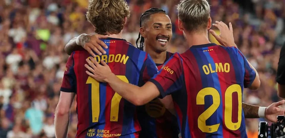 Jugadores de Barcelona celebrando un gol en el estadio