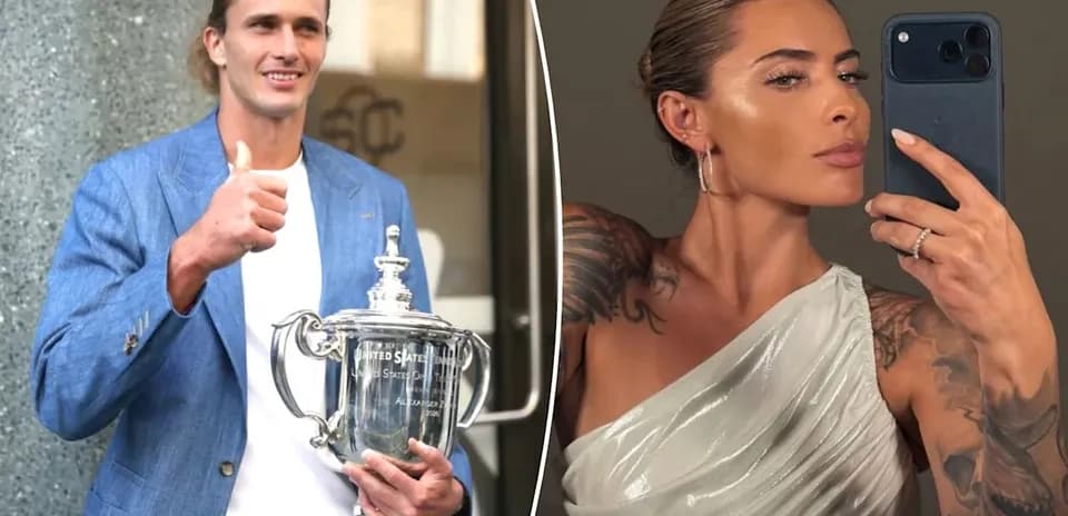 Jugador con trofeo y mujer posando con teléfono