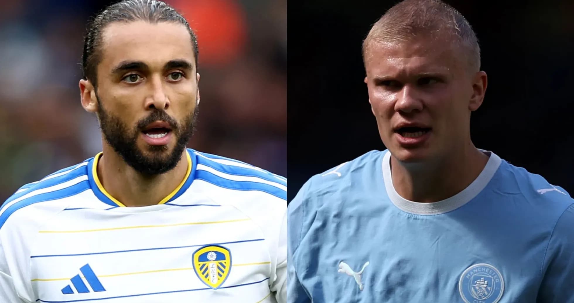 Jugadores de Leeds y Manchester City en primer plano