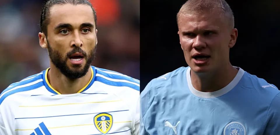 Jugadores de Leeds y Manchester City en primer plano