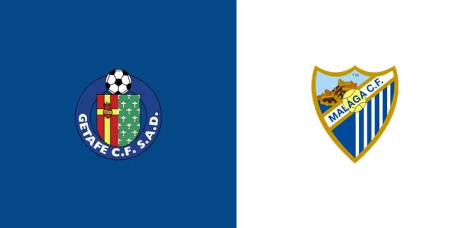 Logos de Getafe CF y Málaga CF sobre fondo colorido