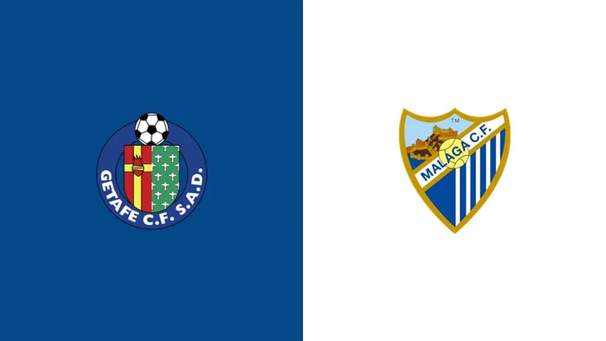 Logos de Getafe CF y Málaga CF sobre fondo colorido Logos de Getafe CF y Málaga CF sobre fondo colorido