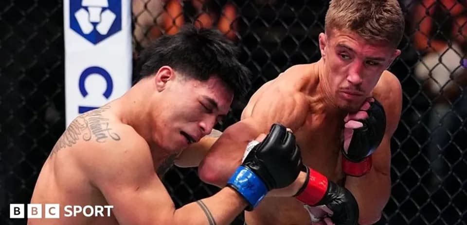 Dos luchadores en combate en el octágono