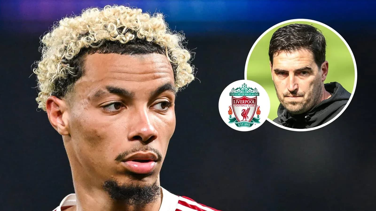 Jugador con cabello rizado y escudo de Liverpool