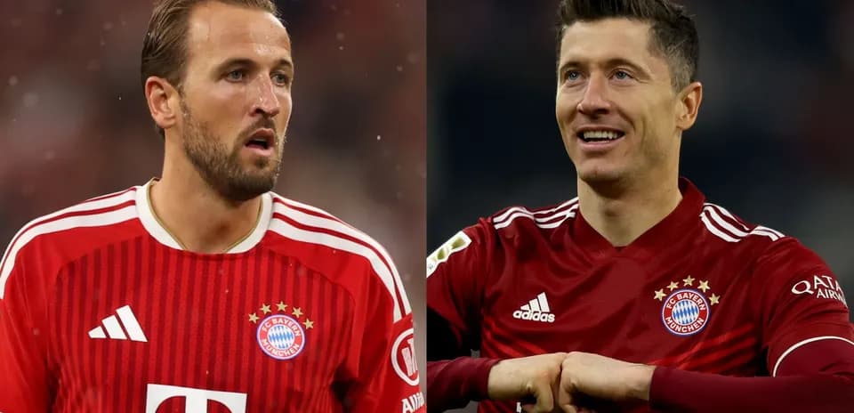 Harry Kane y Robert Lewandowski en camiseta del Bayern