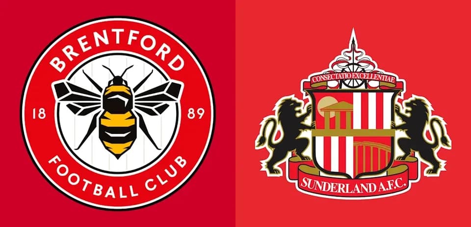 Logos de Brentford y Sunderland en fondo rojo