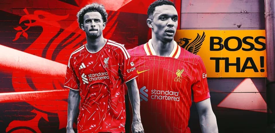 Jugadores de Liverpool en uniforme rojo frente a mural