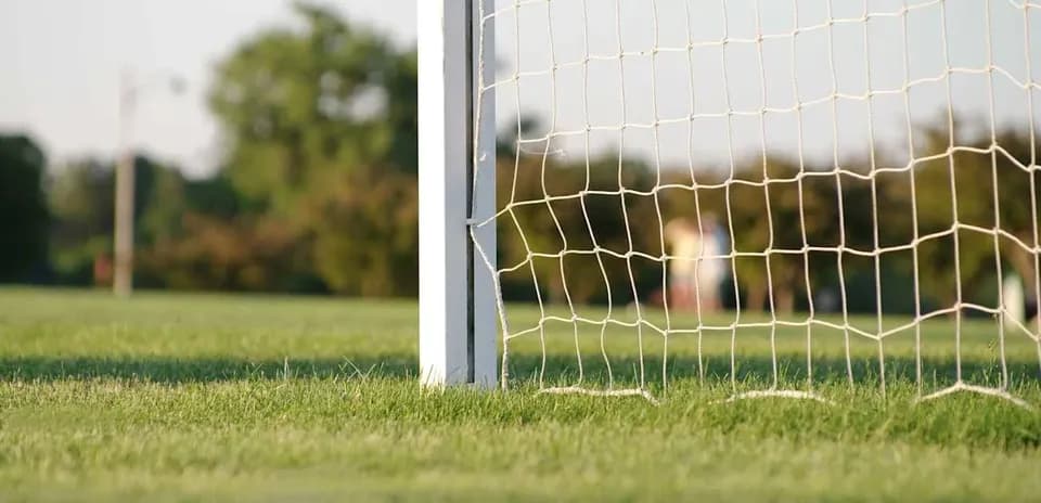 Portería de fútbol con red en campo verde