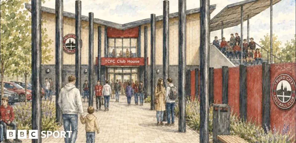Ilustración del TCFC Club House con aficionados llegando