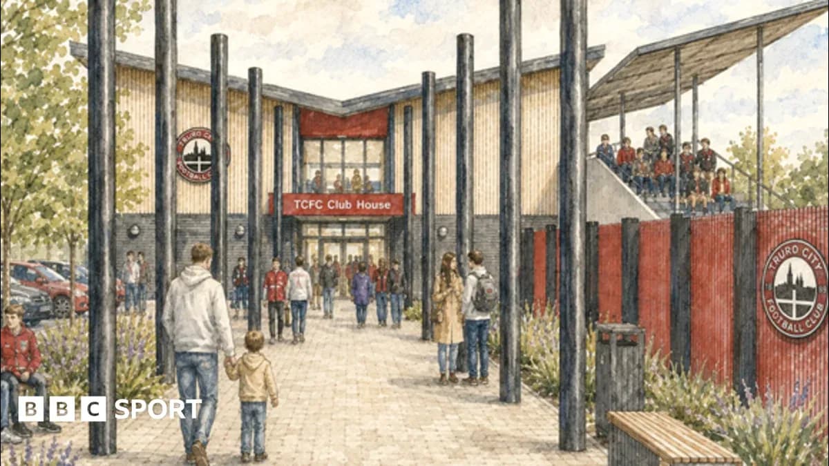 Ilustración del TCFC Club House con aficionados llegando