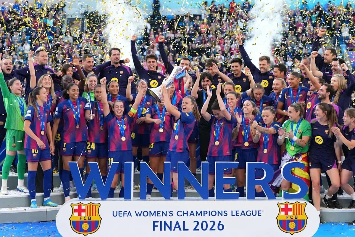 Jugadoras del FC Barcelona celebrando su victoria