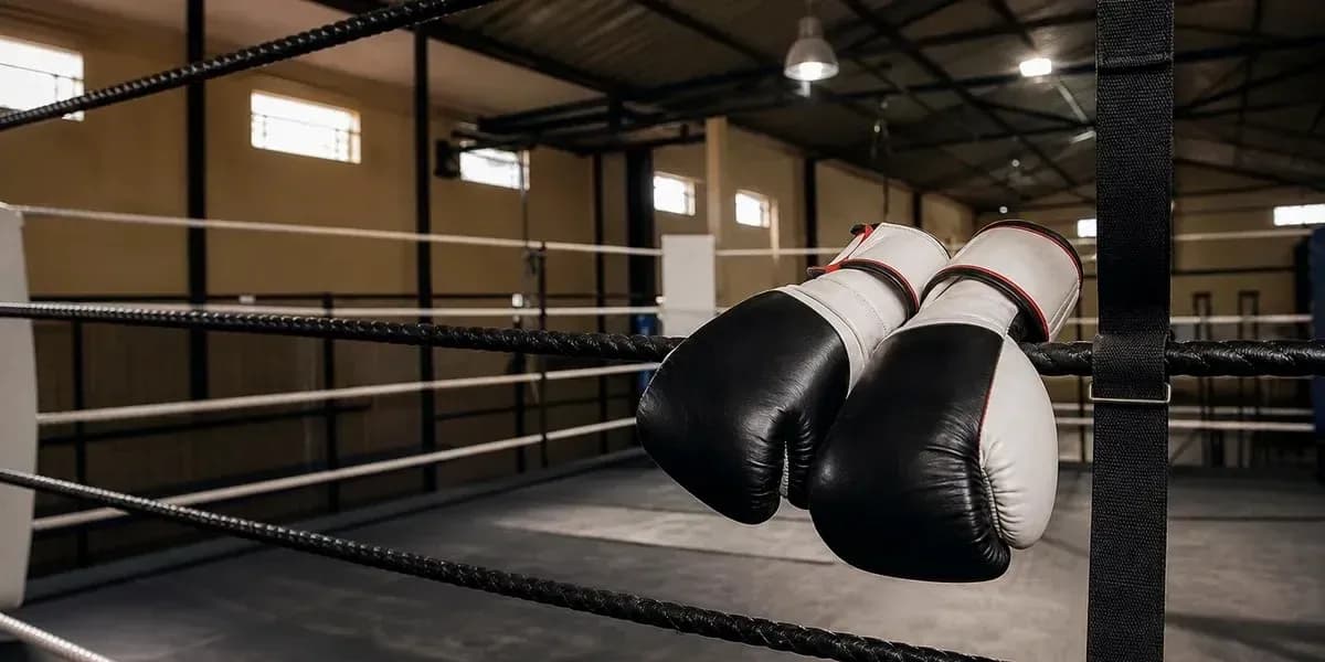 Guantes de boxeo colgados en el ring