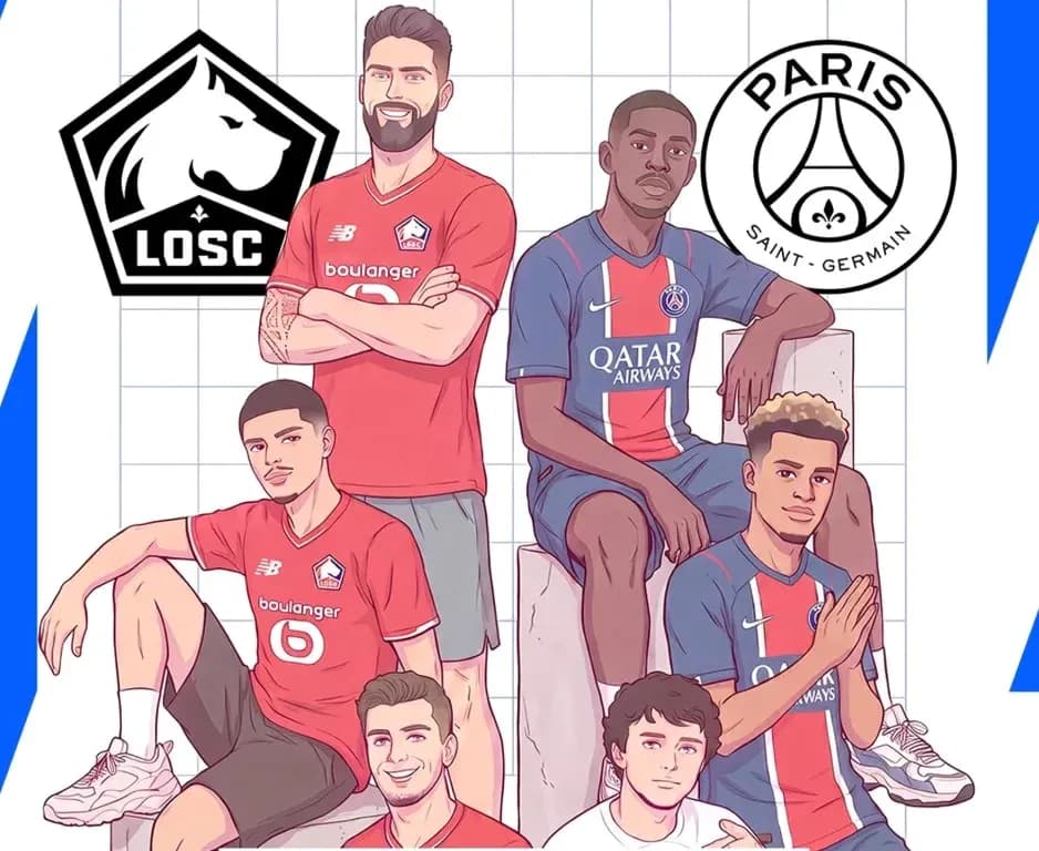 Jugadores de Lille y PSG posando juntos en ilustración
