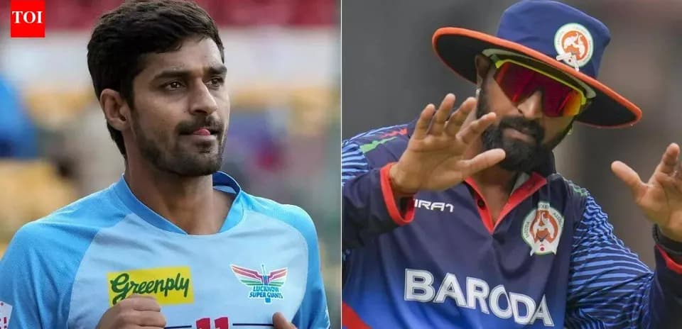 Jugadores de cricket de Lucknow y Baroda en acción