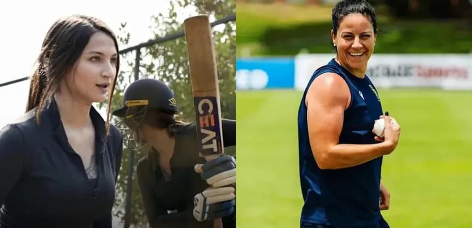 Jugadoras de cricket entrenando en el campo