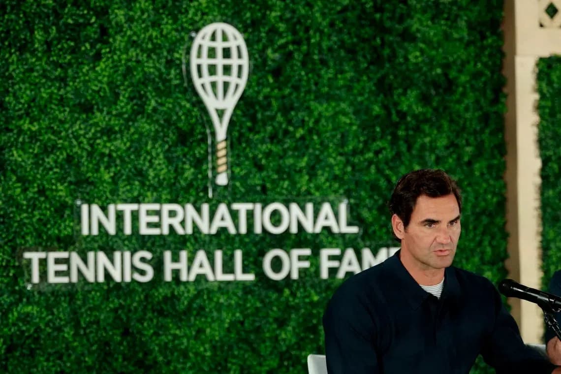 Roger Federer speaking at International Tennis Hall of Fame Roger Federer speaking at International Tennis Hall of Fame