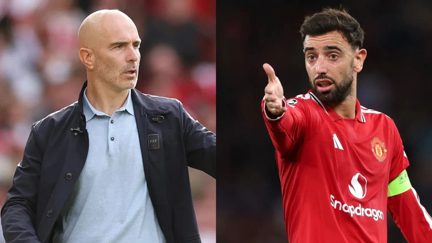 Entrenador y jugador de Manchester United durante el partido Entrenador y jugador de Manchester United durante el partido