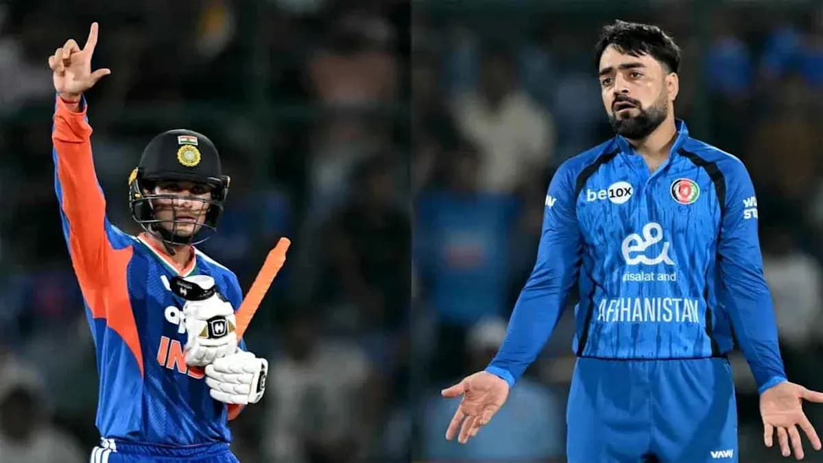 Jugadores de cricket de India y Afganistán en acción Jugadores de cricket de India y Afganistán en acción