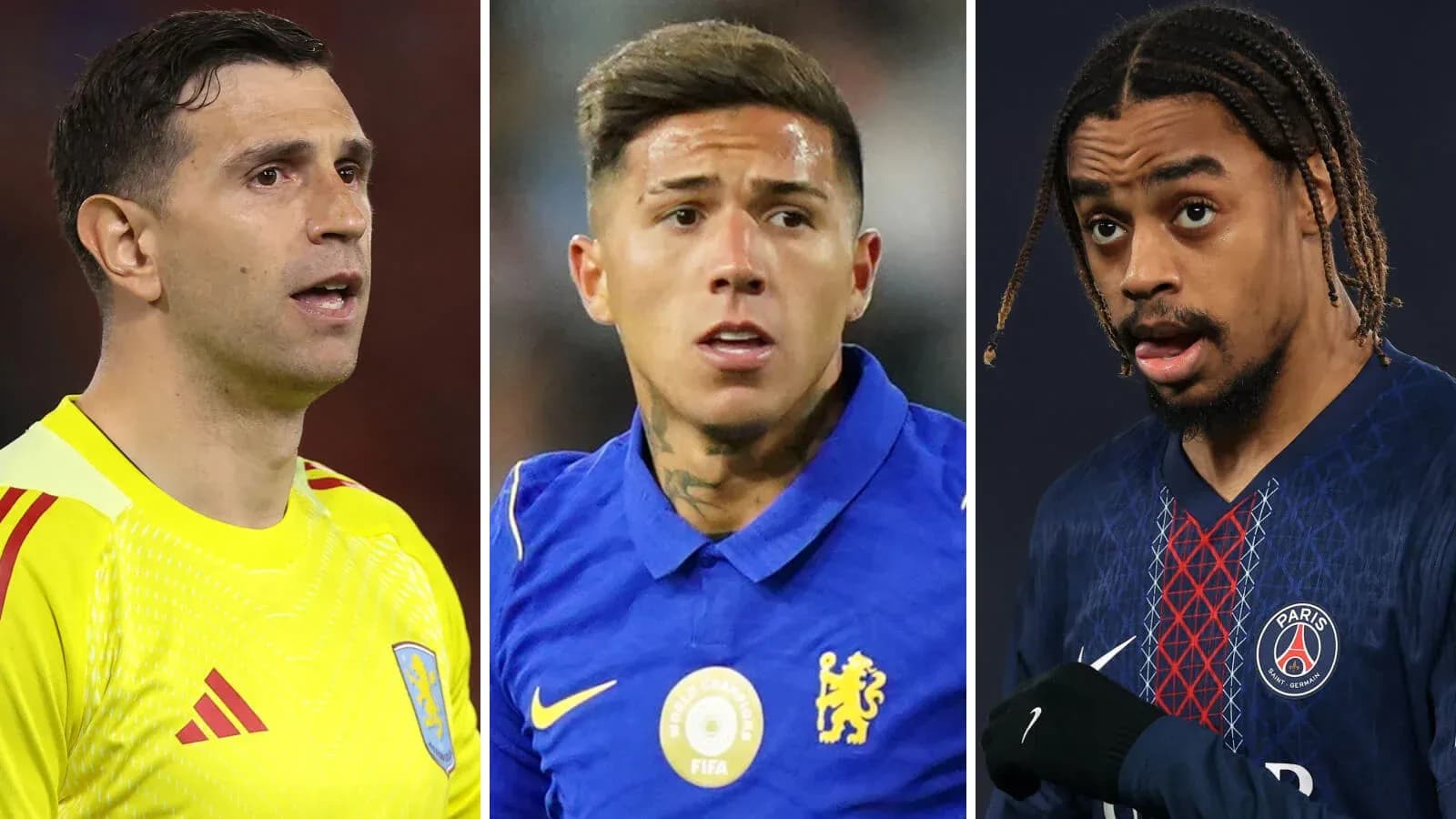 Tres futbolistas en retratos individuales Tres futbolistas en retratos individuales